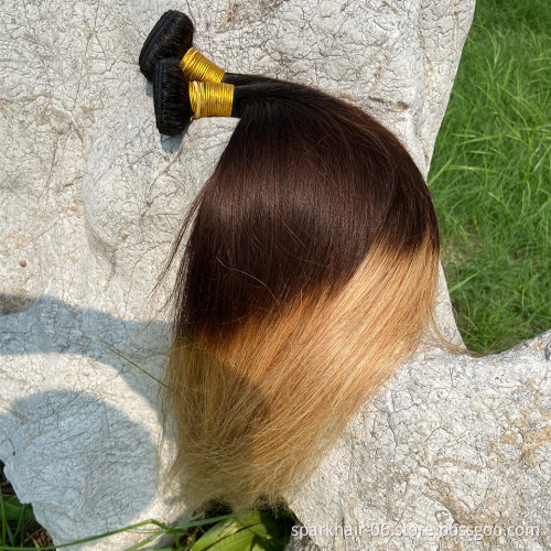 10A 3Bundles Brazilian Straight Hair Weave 30 Inch Human Hair Extensions Silky Straight 1B/4/27 Ombre Brown Honey Blonde Bundle